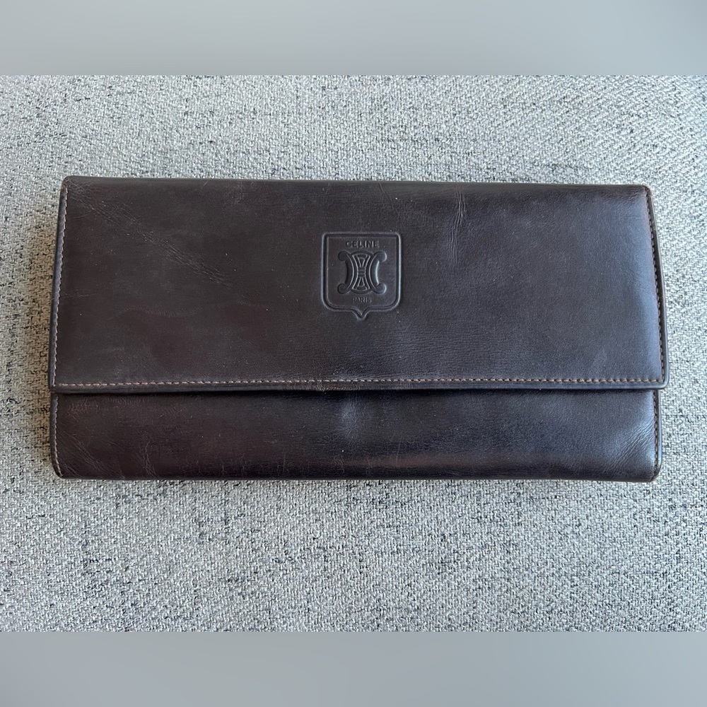 Celine Brown Leather Clutch Wallet Vintage